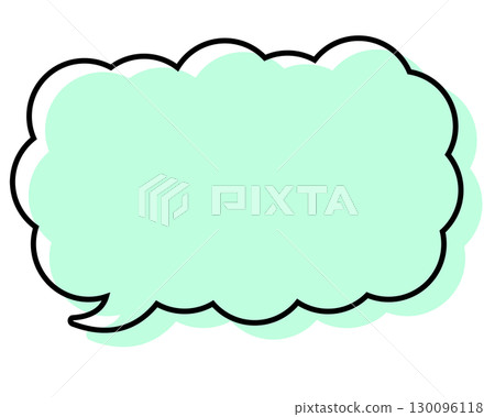 A simple speech bubble with misaligned lines, a long, thin cloud shape 130096118