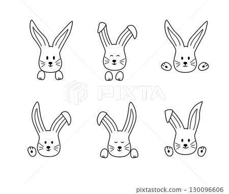 Set of cute bunnies. Vector illustration of cartoon animals. 130096606