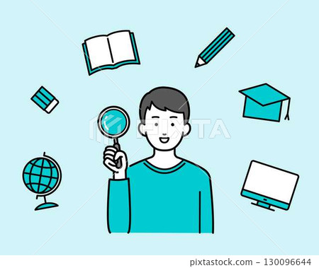 Illustration of a man holding a magnifying glass 130096644