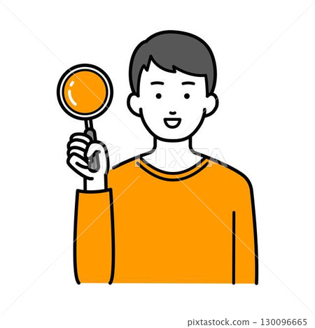 Illustration of a man holding a magnifying glass 130096665