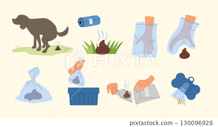 Clean up after dog. Domestic animal poo on street recent vector clean park waste 130096928