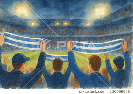Autumn night game: cheering at the stadium 130096936