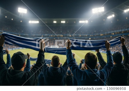 Autumn night game: cheering at the stadium 130096938