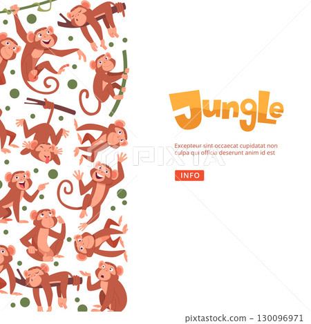 Monkey. cute animals in action poses monkeys from jungle. vector background 130096971