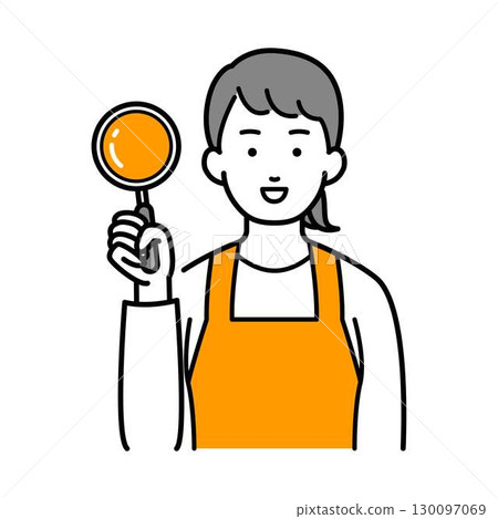 一位穿著圍裙、手持放大鏡的女士的插圖 130097069