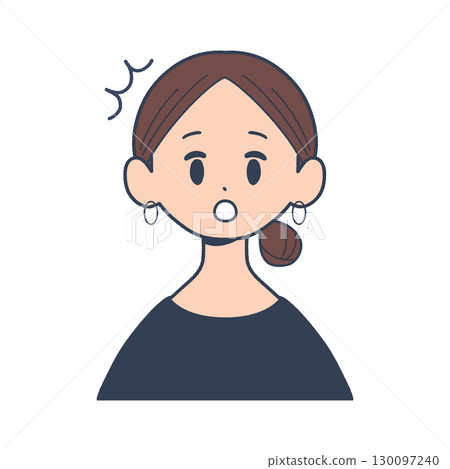 Surprised expression of a young woman, front upper body, simple illustration Surprised expression of a young woman, front upper body, simple illustration 130097240
