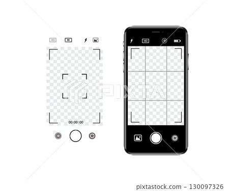 Mobile phone Viewfinder with record frame camera. Video recording screen. App for record from mobile cam. Vector 130097326