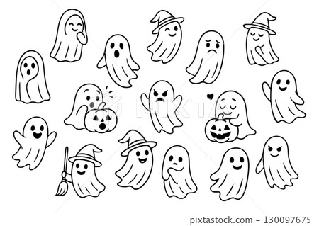 Cute halloween ghost illustrations set generative ai. 130097675