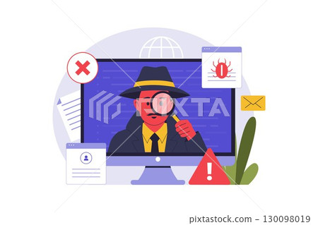 Digital Espionage and Spyware Malware Threat Illustration Digital Espionage and Spyware Malware Threat Illustration 130098019