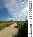 A walking path surrounded by nature and the expansive blue sky of Karatsu City 130098229