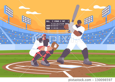 Baseball hand Drawn flat Composition 130098597