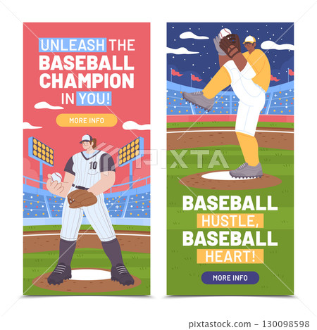 Baseball hand Drawn flat Vertical Banner Set 130098598