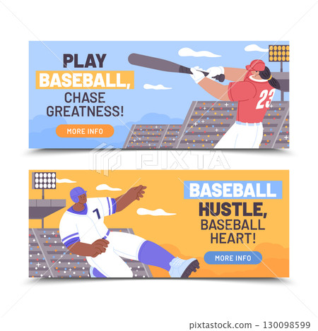 Baseball hand-Drawn flat Horizontal Banners Set 130098599