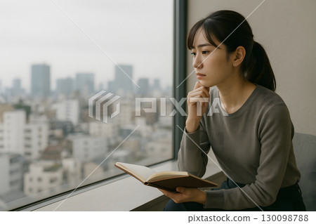 一位職業婦女在窗邊思考未來 130098788