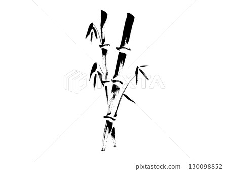 日式手繪竹子插圖，單色墨水畫 130098852