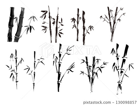 日式手繪竹子插畫集，單色墨水畫 130098857