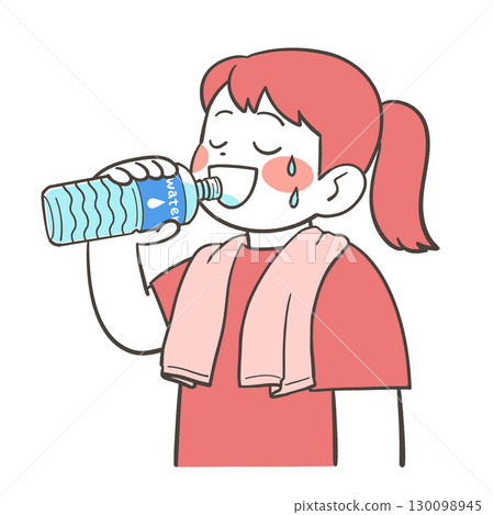 女孩用塑料瓶喝水 女孩用塑料瓶喝水 130098945