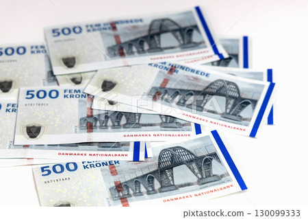 Pile of money Danish 500 kroner notes Pile of money Danish 500 kroner notes 130099333