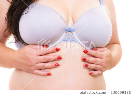 Plus size woman big breast wearing bra Plus size woman big breast wearing bra 130099388