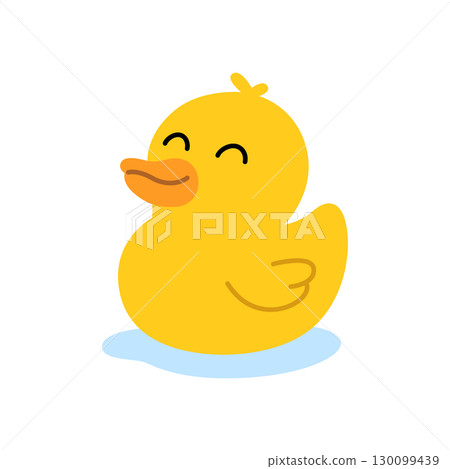 Smiling yellow rubber duck cartoon vector illustration. Fun and cute bath toy design for prints, kids decor, and merchandise. Smiling yellow rubber duck cartoon vector illustration. Fun and cute bath toy design for prints, kids decor, and merchandise. 130099439