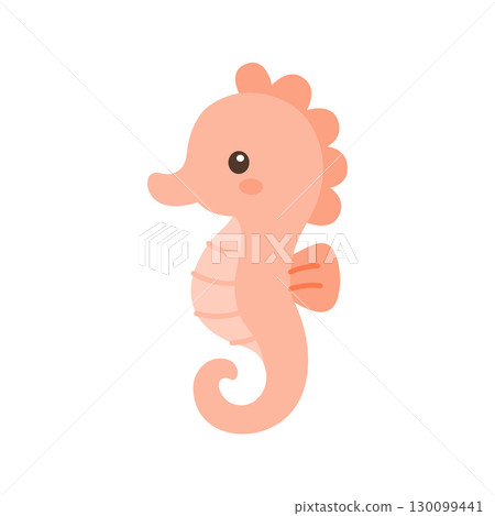 Smiling cartoon seahorse. Flat vector marine animal illustration for children ocean and underwater themed designs 130099441