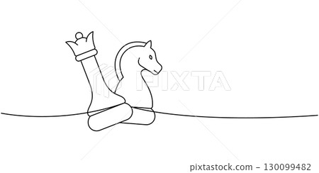 linear minimalist drawing of a chess queen and knight paired on a single line, abstract black outline art linear minimalist drawing of a chess queen and knight paired on a single line, abstract black outline art 130099482