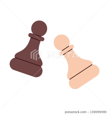 Two simple chess pawns illustration symbolizing equality, basic strategy and the beginning of every chess battle 130099490