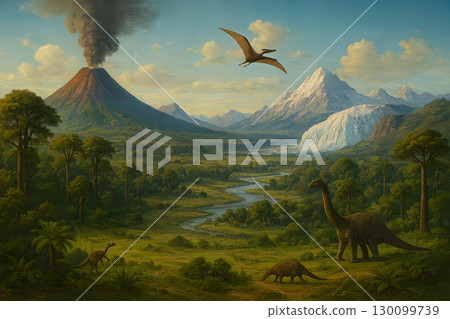 Ancient Earth: A magnificent primordial era where dinosaurs and volcanoes coexisted 130099739