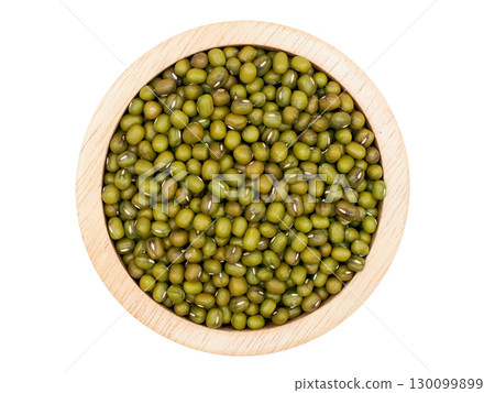 Green Mung Beans Organic Healthy Food in Wooden Bowl 130099899