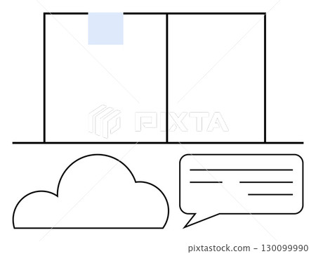 Open book with two pages, a cloud below, and a speech bubble with lines for text. Ideal for education, knowledge sharing, storytelling, writing, cloud computing, information exchange communication Open book with two pages, a cloud below, and a speech bubble with lines for text. Ideal for education, knowledge sharing, storytelling, writing, cloud computing, information exchange communication 130099990
