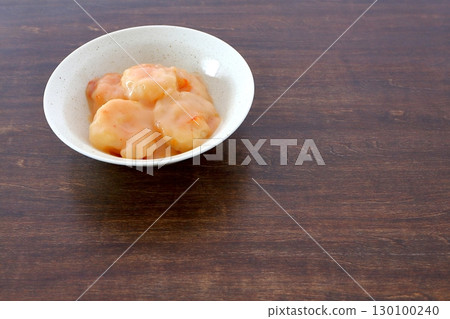 Shrimp mayo on the table background 130100240