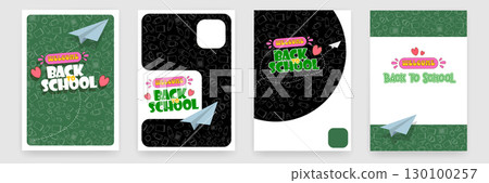 Back to School vector illustration set, cute designs with paper airplane, hearts, and doodle patterns, vertical banners for social media stories, posters, learning, creative graphic elements Back to School vector illustration set, cute designs with paper airplane, hearts, and doodle patterns, vertical banners for social media stories, posters, learning, creative graphic elements 130100257