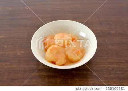 Shrimp mayo on the table background 130100281