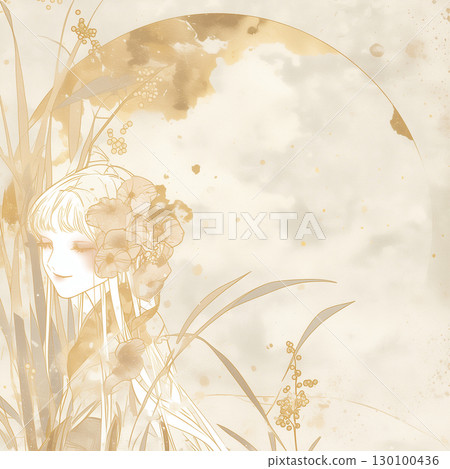 An elegant Japanese-style wallpaper illustration. The design features a smiling woman, with soft colors and a calm atmosphere. 130100436