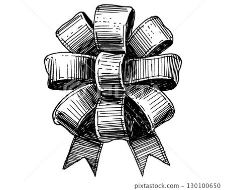 Ribbon gift bow in hand drawn, engraving style. Collection of decorative holiday elements for 130100650