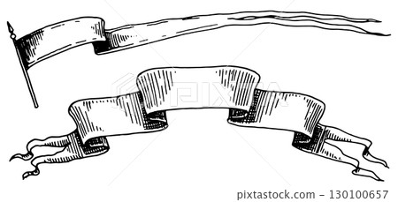 Set of scroll ribbon banner in Barocco style. Hand drawn engraving for your text in vintage 130100657