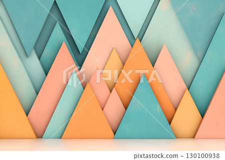 Colorful Geometric Mountain Shapes in Modern Pastel Tones for Creative Backgrounds 130100938