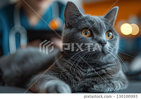 British Shorthair Cat At Veterinary Clinic 130100993