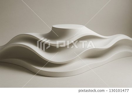 Modern abstract white wavy layered podium design for futuristic minimalist presentations. Modern abstract white wavy layered podium design for futuristic minimalist presentations. 130101477