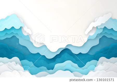 Abstract Paper Cut Waves in Shades of Blue and White on Light Background for Creative Use 130101571