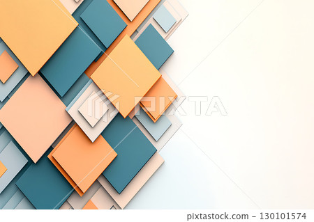 Colorful geometric shapes arranged in an abstract pattern with soft light background 130101574