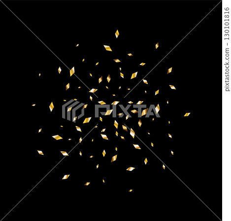 Confetti explosion. Golden serpentine ribbons frame design 130101816