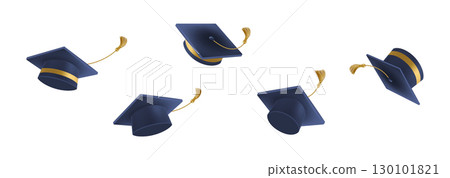 Graduates celebration. 3D Flying black graduate hat 130101821