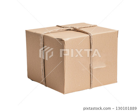 brown cardboard box tied with twine, perfect for shipping or storage 130101889