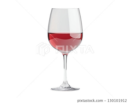 clear wine glass filled with red wine, showcasing its elegant shape and color. Perfect for celebrations or dining 130101912
