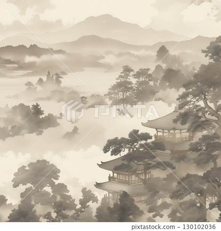 Japanese-style wallpaper illustrations with a Japanese landscape motif. The delicate touch and soft colors create a calming atmosphere. 130102036