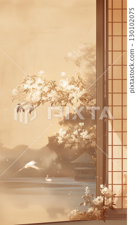 Japanese-style wallpaper with motifs of Japanese nature and scenery. Elegant, understated colors and artistic textures are in harmony. Japanese-style wallpaper with motifs of Japanese nature and scenery. Elegant, understated colors and artistic textures are in harmony. 130102075