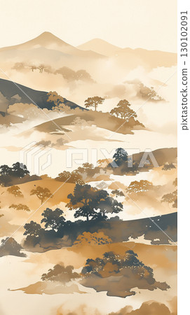 Elegant wallpaper illustrations that express traditional Japanese beauty. Japanese landscapes are depicted in soft colors, creating a calm and artistic atmosphere. 130102091