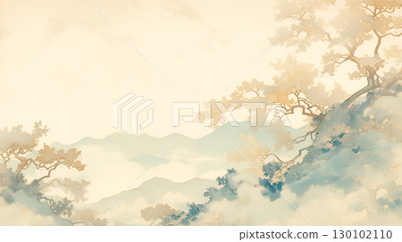 藝術細膩的日式壁紙插畫，以柔和的色彩描繪日式風景，營造出寧靜優雅的氛圍。 130102110