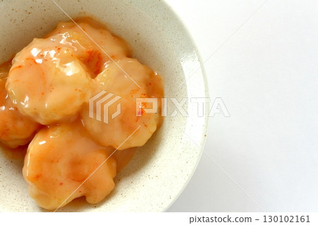 Shrimp mayonnaise on a white background viewed from directly above 130102161